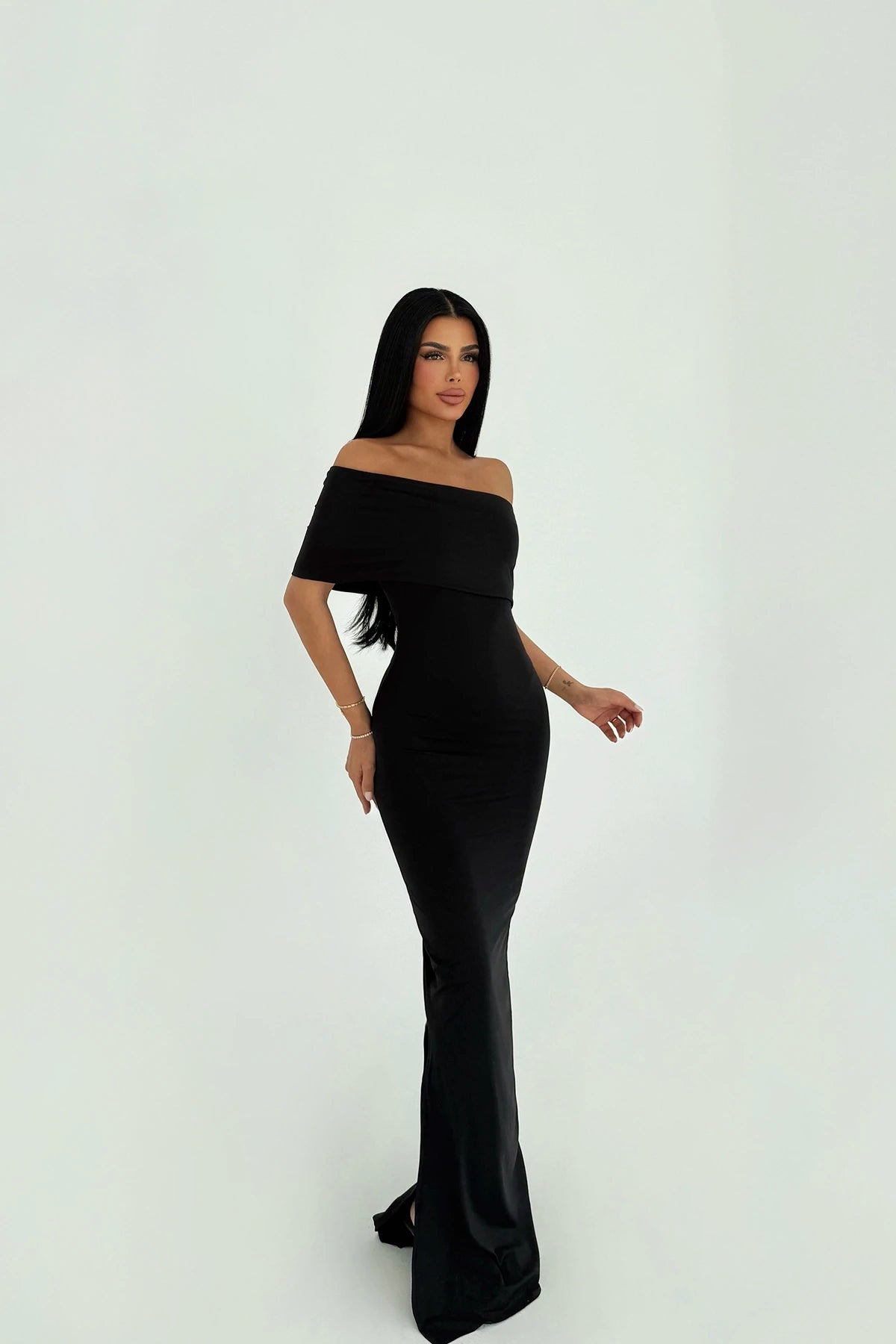 Vanya Black Off-Shoulder Maxi Dress
